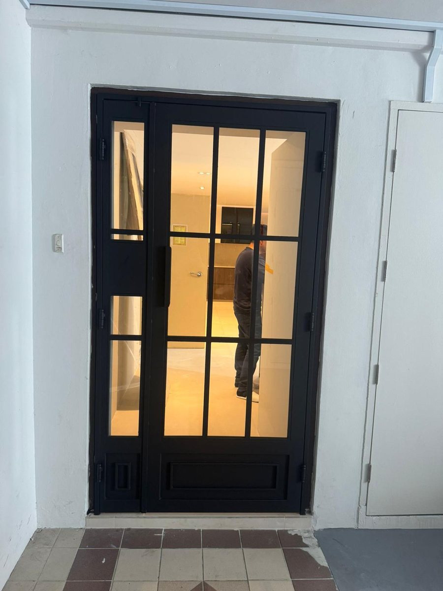 Tempered glass gate with timber frame, installed by Door Empire Singapore
