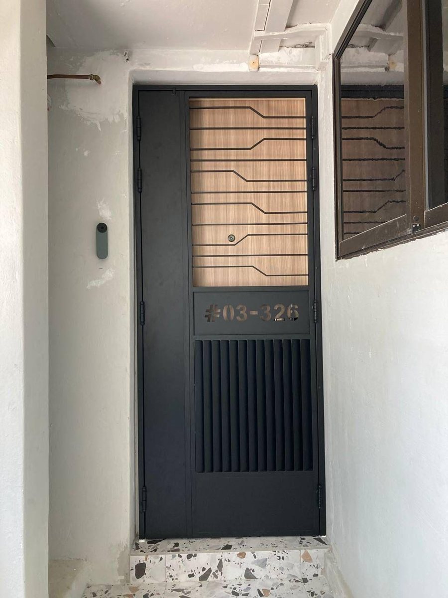 Dark slat gate with digital lock, installed by Door Empire Singapore