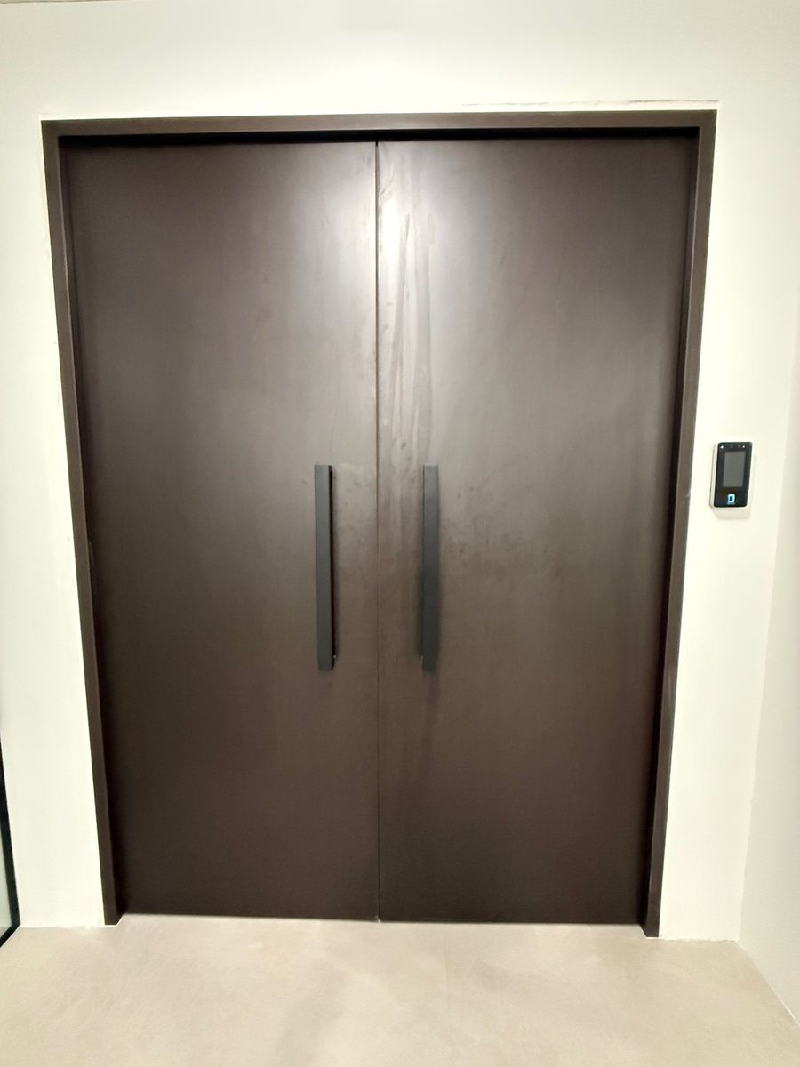 Dark laminate double main door, installed by Door Empire Singapore